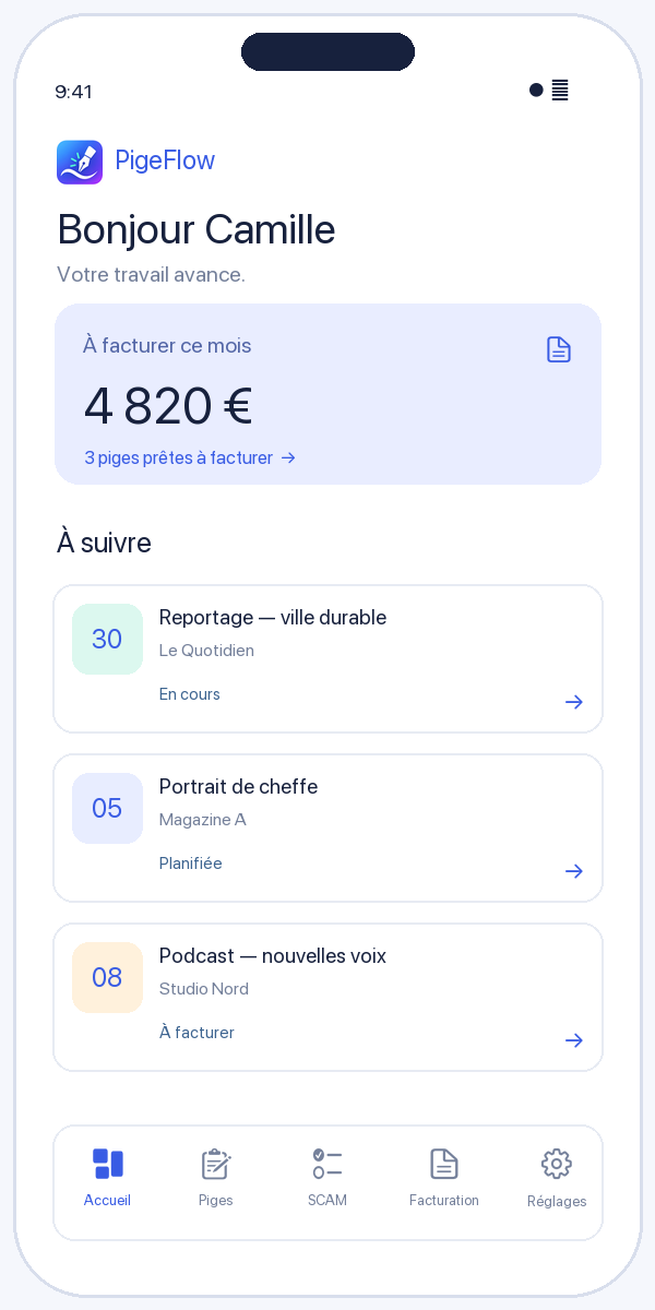 Vue iPhone — suivi des piges